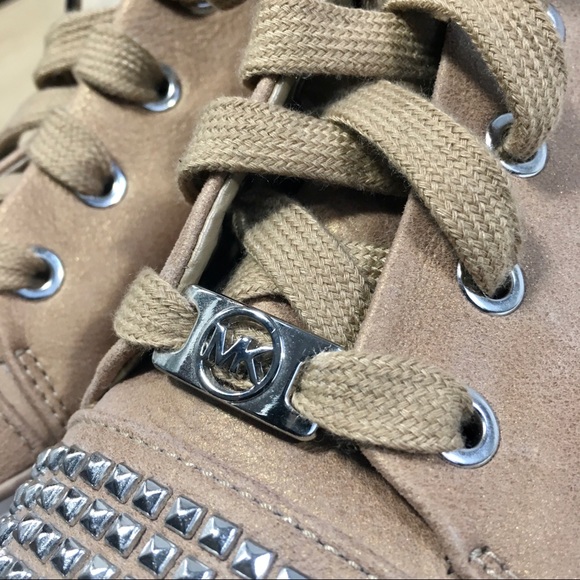 Michael Kors Boerum Women Size 9.5 Brown Leather Stud High  Michael Kors Boerum Brown Studded High Top Sneaker